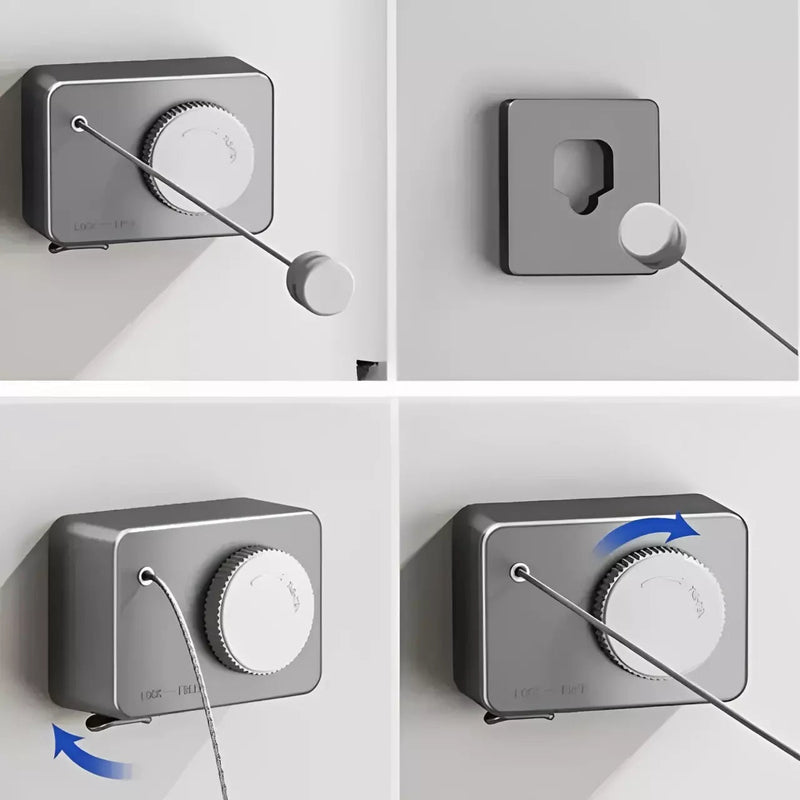Varal Retrátil Invisível de Aço de Parede - Prático, Discreto e Portátil
